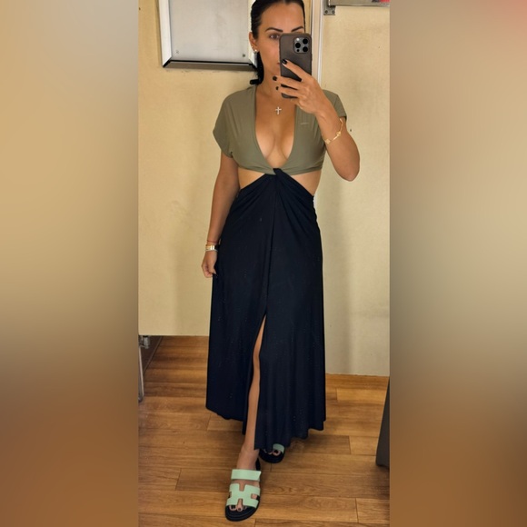 Vix Paula Hermanny Loop Midi Cover Up Black Olive Green Beach Pool Dress XS - Picture 10 of 12
